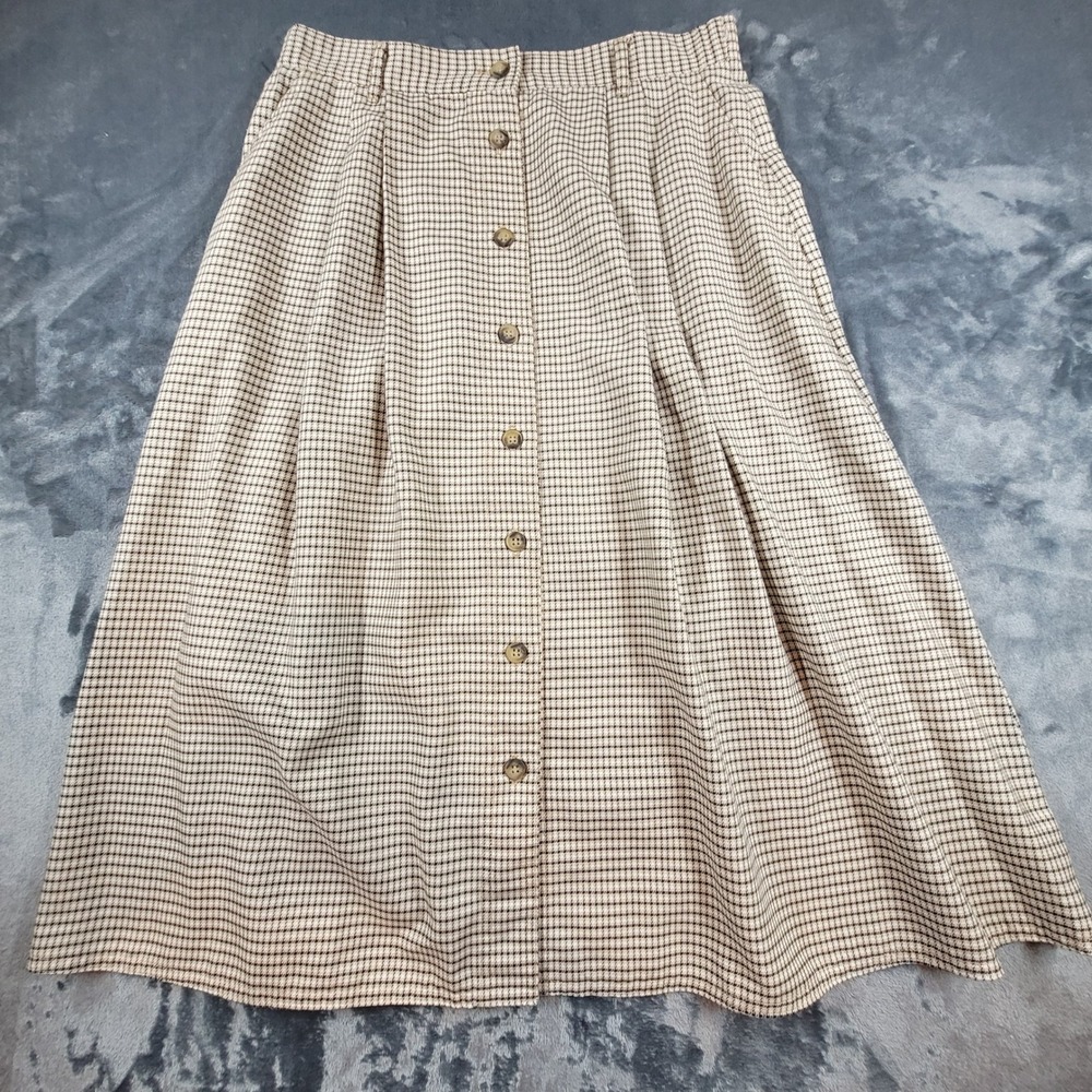 Jantzen Classics Vintage Houndstooth Button Front Midi Skirt Tan‎ Black Size 16